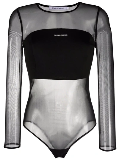 Calvin Klein Jeans Est.1978 Mesh Long-sleeve Bodysuit In 黑色