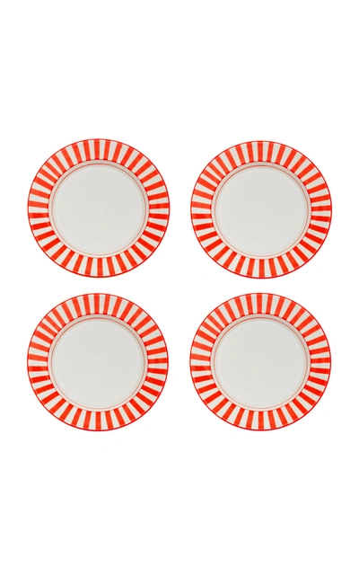 Este Ceramiche For Moda Domus Set-of-four Striped Ceramic Dinner Plates In Orange,yellow