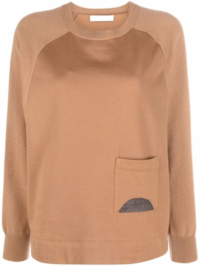 Fabiana Filippi Crewneck Patched Pocket Sweatshirt In Brown