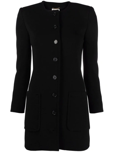 Saint Laurent Collarless Buttoned Jacket In Black
