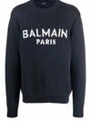 Balmain Navy Merino Intarsia Logo Sweater In Blau