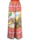 DOLCE & GABBANA CARRETTO-PRINT SILK WIDE-LEG TROUSERS