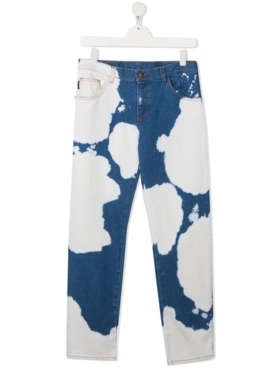 Versace Kids' Bleached-effect Jeans In Blue