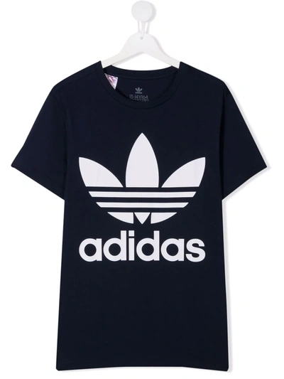Adidas Originals Teen Logo-print Cotton T-shirt In Blue