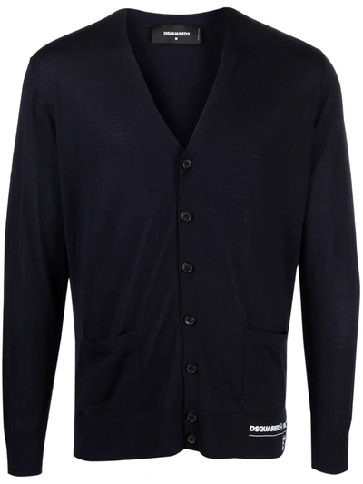 Dsquared2 Regular Buttoned Cardigan In Blue Navy