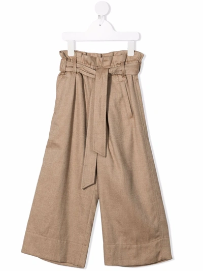 Brunello Cucinelli Kids' High-waisted Monili Trousers In Beige