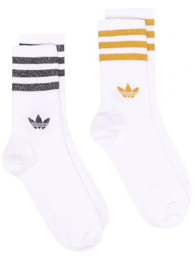 Adidas Originals Logo-print Glittered Socks In White