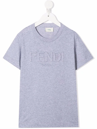 Fendi Kids' Embossed-logo Short-sleeve T-shirt In Grigia