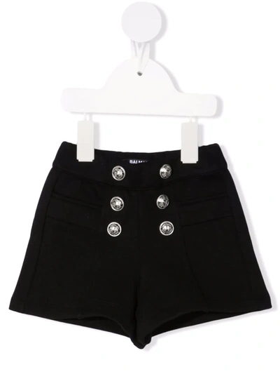 Balmain Babies' Embossed-button Cotton Shorts In Black