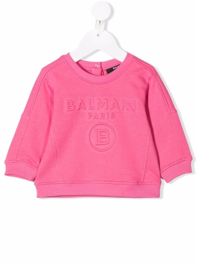 Balmain Babies' Logo压纹卫衣 In Pink