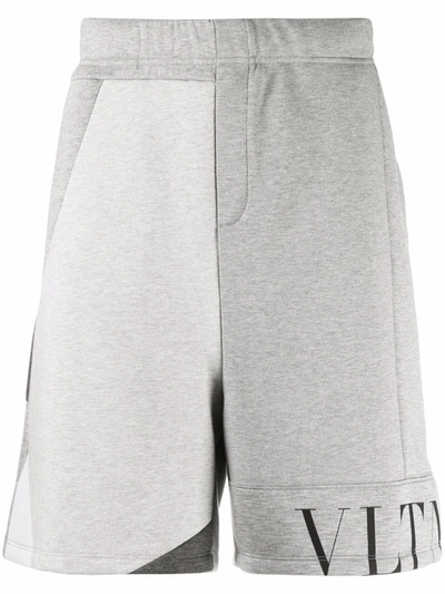 Valentino Vltn-logo Patchwork Jersey Shorts In Grey