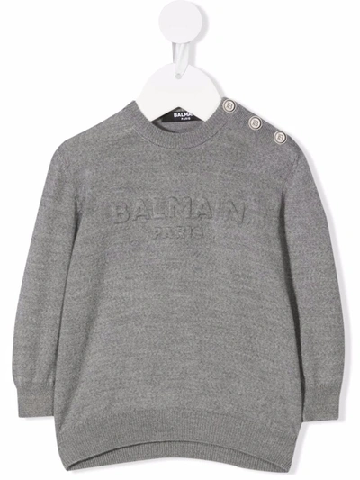 Balmain Babies' Sweater With Embossed Logo In Gray