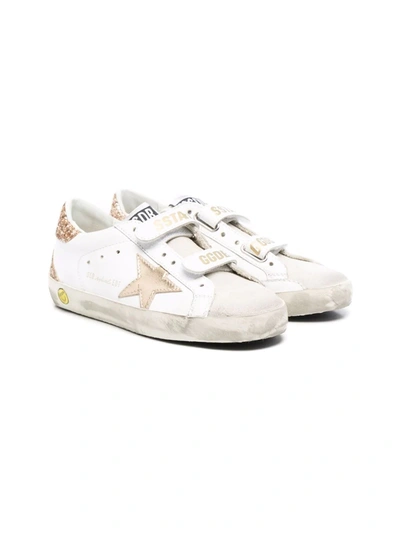 Golden Goose Kids' Old School Glitter Leather Sneakers In White