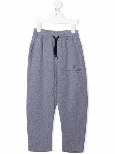 Brunello Cucinelli Kids' Logo-print Cotton-blend Track Trousers In Grey