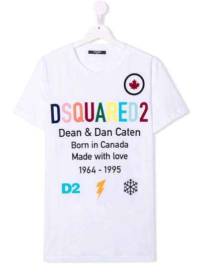Dsquared2 Teen Logo Print T-shirt In Bianco