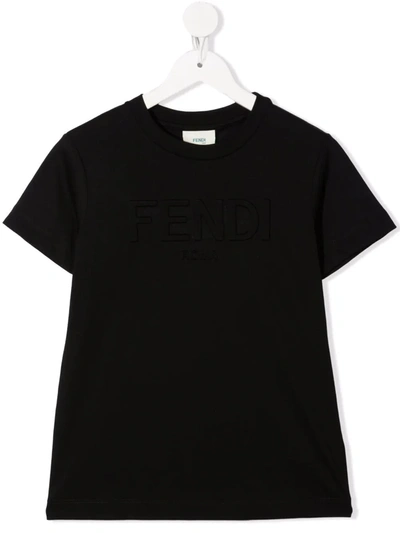 Fendi Kids' Debossed-logo T-shirt In Black