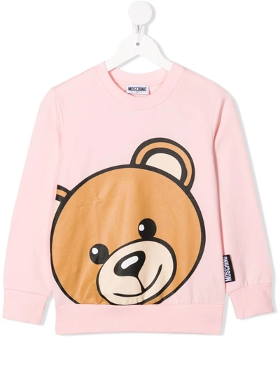 Moschino Kids' Teddy Bear-print Cotton Sweatshirt In Pink