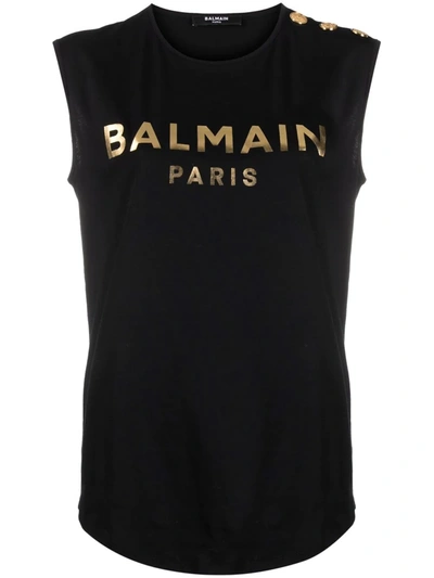 Balmain Logo-print Sleeveless T-shirt In Schwarz