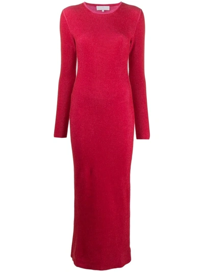 Ami Amalia Ribbed-knit Merino Dress In Rot