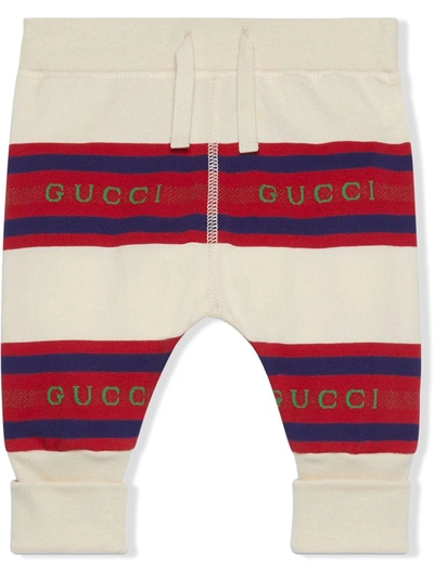 Gucci Babies' Logo-intarsia Striped Jersey Leggings In Neutrals