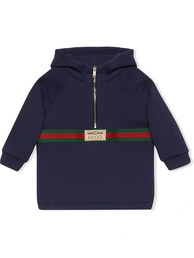 GUCCI BLUE WEB-STRIPE DETAIL HOODIE