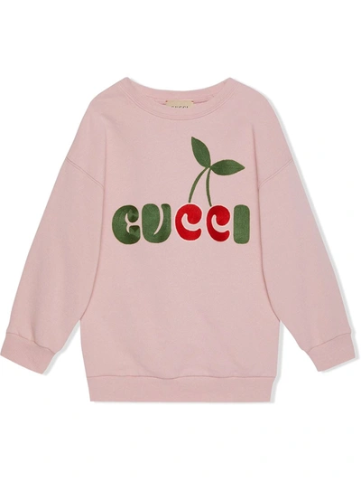Gucci Kids' Childrens  Cherry Print Cotton Dress In Rosa
