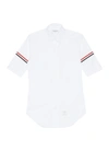 Thom Browne Stripe Armband Short Sleeve Oxford Shirt In White