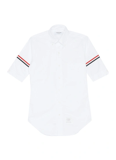 Thom Browne Stripe Armband Short Sleeve Oxford Shirt In White