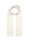 Loewe Contrast Side Logo Embroidered Wool Cashmere Blend Scarf In White,neutral