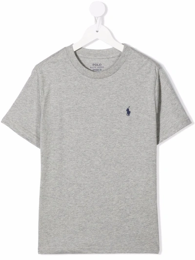 Ralph Lauren Kids' Logo-embroidered Cotton T-shirt In Grey
