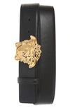 Versace La Medusa Greca Print Reversible Leather Belt In Black/ Gold