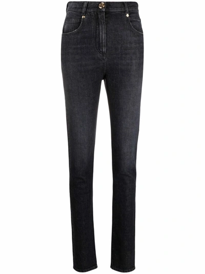 Balmain High-waisted Button-detail Denim Jeans In Black