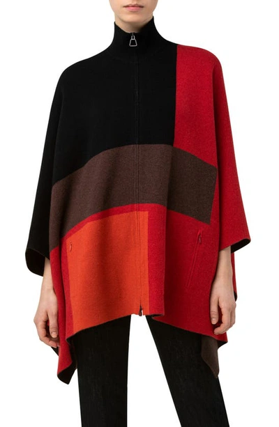 Akris Reversible Color-block Cashmere Poncho In Cadmium Red-marsa