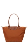 Longchamp Le Pliage Small Top Handle Nylon Handbag In Cognac