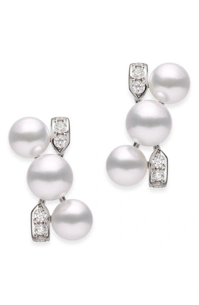 Mikimoto Cluster Cultured Pearl Earrings In White Gold/ Diamond