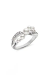 Mikimoto Cluster Cultured Pearl & Diamond Ring In White Gold/ Diamond