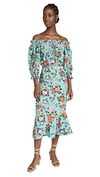 Saloni Grace Off-the-shoulder Floral-print Silk Crepe De Chine Midi Dress
