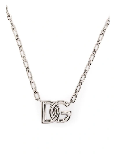 Dolce & Gabbana Logo-plaque Chain Necklace In Silber