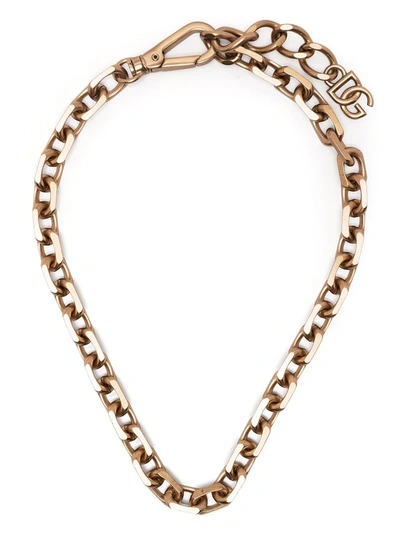 Dolce & Gabbana Logo-plaque Chain Necklace In Gold