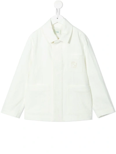 Fendi Kids' Logo-embroidered Linen Shirt In White