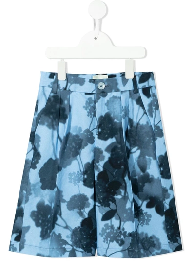 Fendi Kids' Floral-print Pleated Shorts In Blue