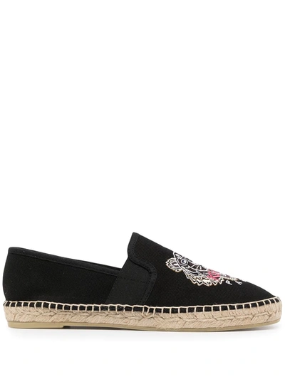 Kenzo Tiger-embroidery Flat Espadrilles In Black