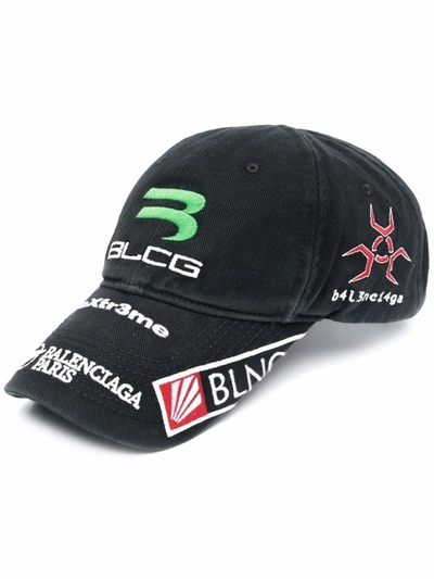 Balenciaga Embroidered Cotton Cap In Black
