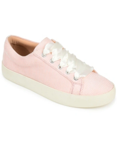 Journee Collection Women's Kinsley Corduroy Lace Up Sneakers In Pink