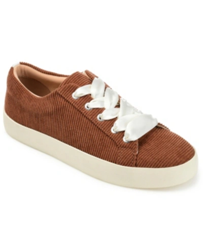 Journee Collection Women's Kinsley Corduroy Lace Up Sneakers In Brown