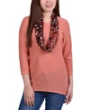 NY COLLECTION WOMEN'S TEXTURED KNIT PULLOVER TOP AND SCARF SET