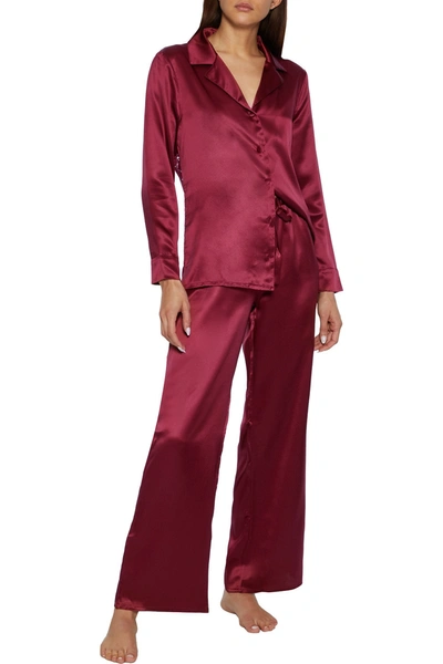 Cosabella Anja Corded Lace-paneled Silk-satin Pyjama Set In Burgundy