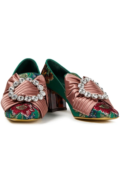 Dolce & Gabbana Embellished Floral-jacquard Loafers In Emerald