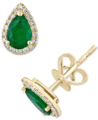 Effy Collection Effy Emerald (3/4 Ct. T.w.) & Diamond (1/10 Ct. T.w.) Stud Earrings In 14k Gold