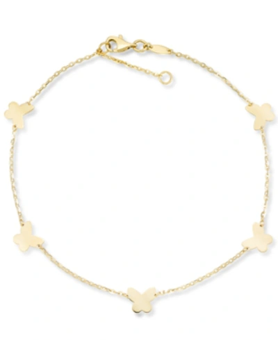Macy's Polished Butterfly Ankle Bracelet In 10k Gold